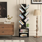 10 Tier Tree Bookshelf,Floor Standing Wood Tall Bookcase for Narrow Space, Storage Organizer Bookshelves for Books, Book Case for CDs/Movies/Books,Home Office,Living Room, Bedroom