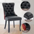 Velvet Dining Chairs Set of 2, High-end Tufted Upholstered Dining Chair with Ring Pull and Solid Wood Legs, Modern Dining Room Chairs for Dining Room, Black PU & Burgundy Velvet