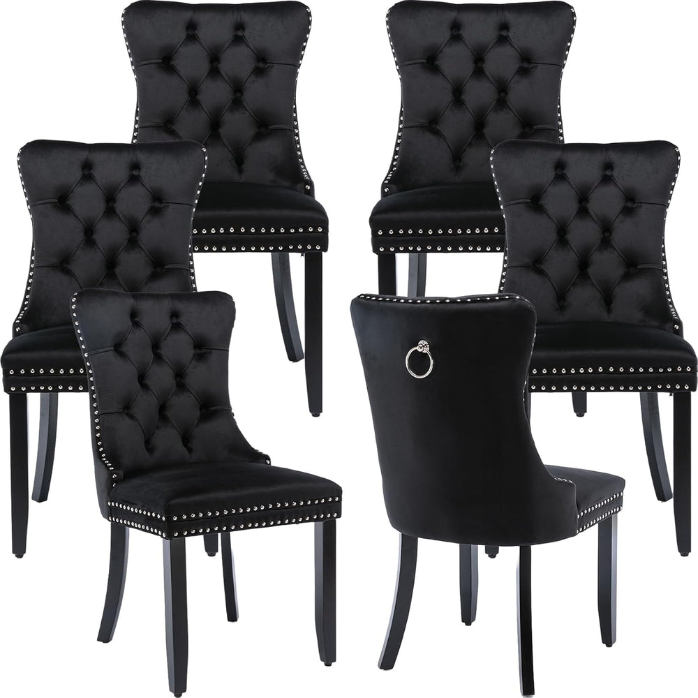 Black Velvet Dining Chairs Set of 6, Tufted Kitchen & Dining Room Chairs