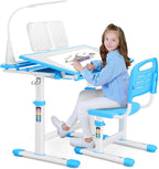 Artist hand Height Adjustable Kids Desk and Chair Set with LED Light,Drawer | Ergonomic Kids Desk with Tiltable Desktop, Kids Drawing Table Study Desk for Kids 3-12 Boys Girls