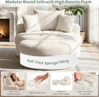 Oversized Round Chaise Lounge Chair, Deep Seat Cloud Boneless Floor Sofa Couch, Upholstered Corduroy Sleeper with 3 Pillows & Optional Ottoman, No Assembly Modern Lazy Floor Lounger for Living Room