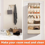 FENTEC 1 Pack Over the Door Shoe Organizers, Hanging Shoe Organizer with Large Deep Pocket Shoe Holder for Closet Shoes Rack for Wall, Over Door Shoe Storage Hold up to 18 Pairs Shoes, Beige