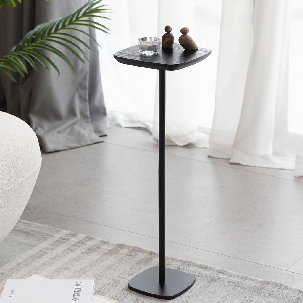 Small Pedestal Side Table Modern Compact Sofa Bedroom Drink Table Black | Compact pedestal for small spaces. Black fits sofas bedrooms. Sturdy holds drinks snacks. Light easy-move indoor side table