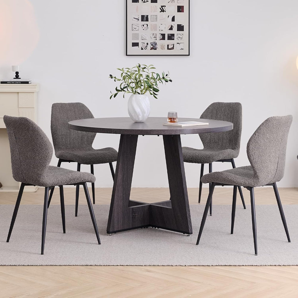 Round Dining Table Set for 4, Kitchen Table and Chairs | Wooden Cross Base, B...