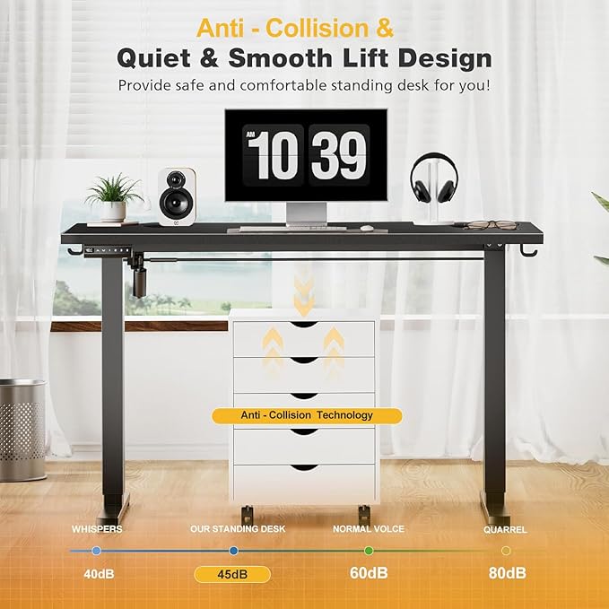 Standing Desk Adjustable Height, 48 x 24 in Electric Sit Stand up Desk for Home Office, Ergonomic Workstation Computer Desk with Two-Piece Desktop, Sit Stand Office Desk, Black