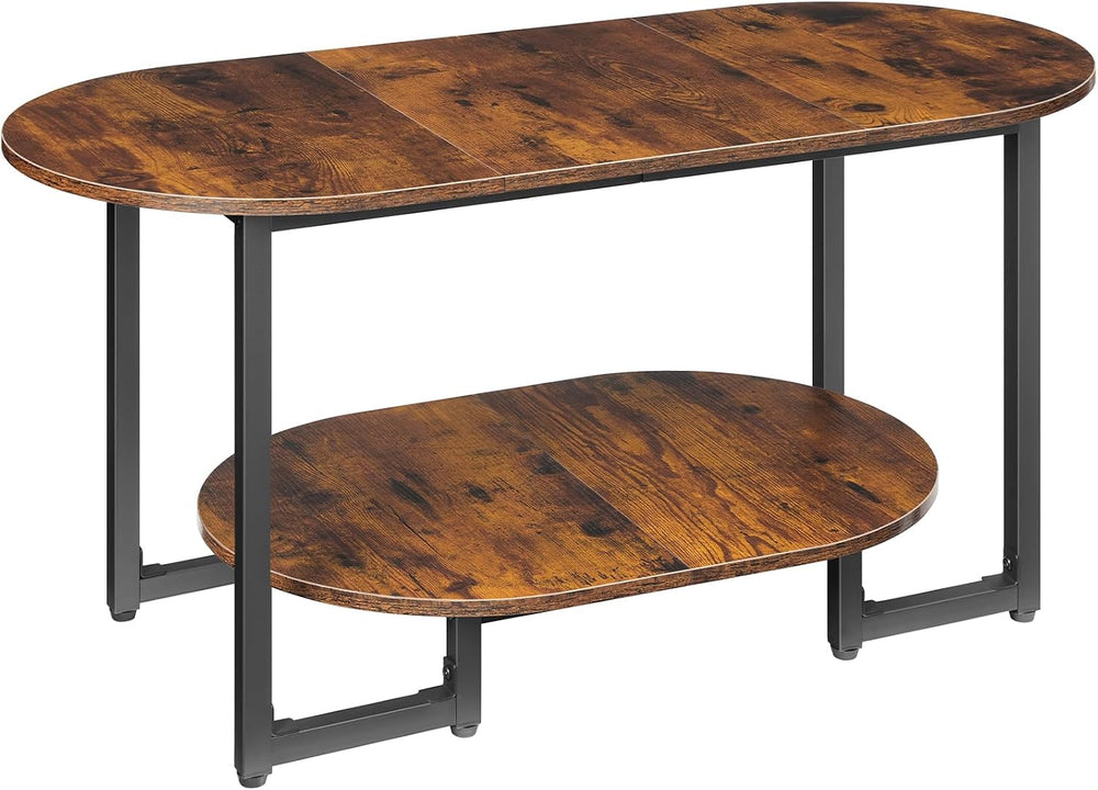 HOOBRO Coffee Table for Living Room, Oval Small Coffee Table with 2-Tier Open...