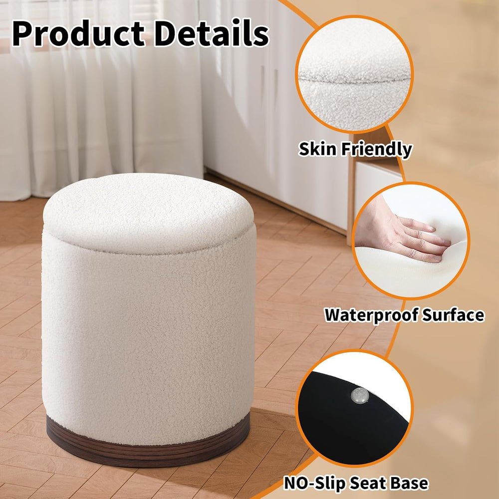 Joveco Round Storage Ottoman with Removable Lid, Boucle Small Upholstered Pad...