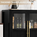 GarveeHome Sideboard Buffet Cabinet with 4 Glass Doors, 55" Buffet Table Coffee Bar Wine Bar Display Cabinet for Kitchen Dining Room, Living Room (Dark, Glass with 4 Doors)