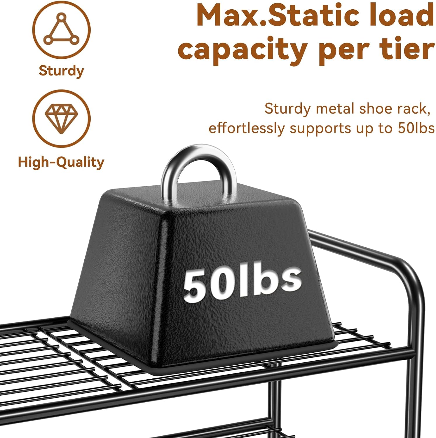 Simple Shoe Rack, 3 Tier Heavy Duty Metal Shoe Shelf 27 Inch Wide, Black