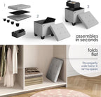 STORAGEBUD Storage Ottoman Cube with Small Bin, 16-in Square Ottoman with Storage for Living Room and Bedroom, Small Ottomans Foot Rest, Fabric Foot Stools Ottomans Max 330lbs, Light Grey