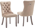 Kiztir Velvet Dining Chairs Set of 2, Upholstered Dining Chairs with Ring Pull Trim and Button Back, Luxury Tufted Dining Chair for Living Room, Bedroom, Kitchen (Khaki)
