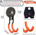 ULIBERMAGNET New Updated Garage Strong Magnetic Hooks, 2 Pack Heavy Duty Large J Hooks with Magnet, Anti-Slip Coating Magnet Hooks for Garden Tools, Ropes,Drill