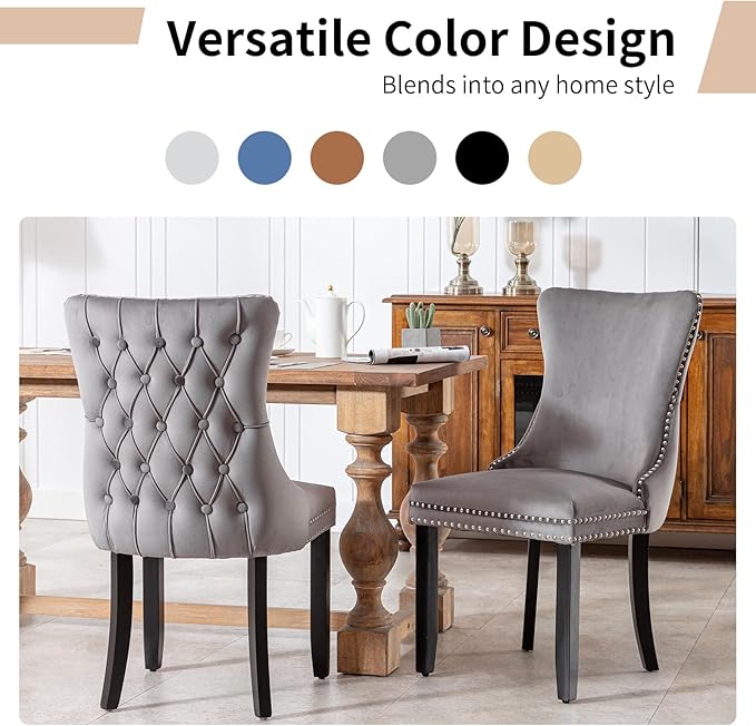 Modern Dining Chairs Set of 6, Upholstered Dining Chair with Full Back and Bu...