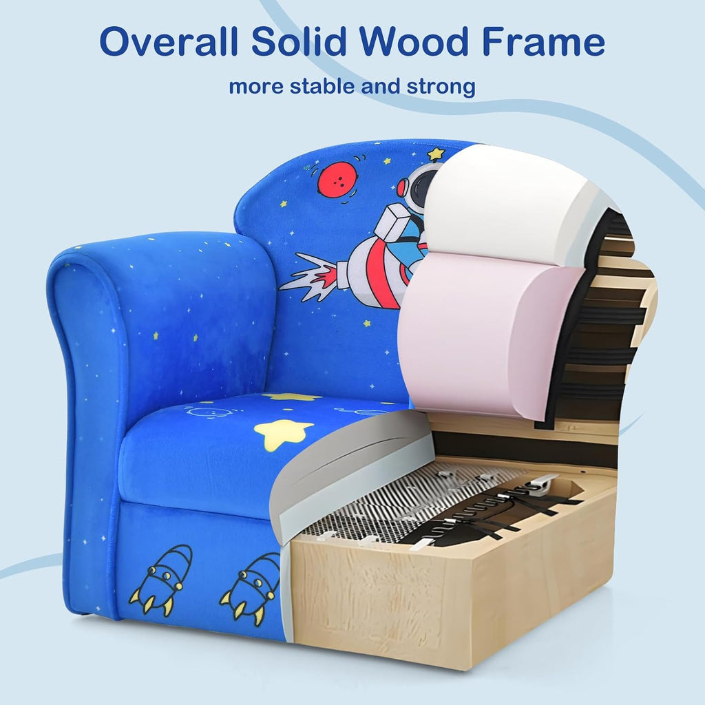 INFANS Kids Sofa, Toddler Armchair Chair with Sturdy Wood Construction Cartoon Pattern, Upholstered Children Armrest Couch for Nursery Kindergarten Playroom Preschool, Gift for Boys Girls