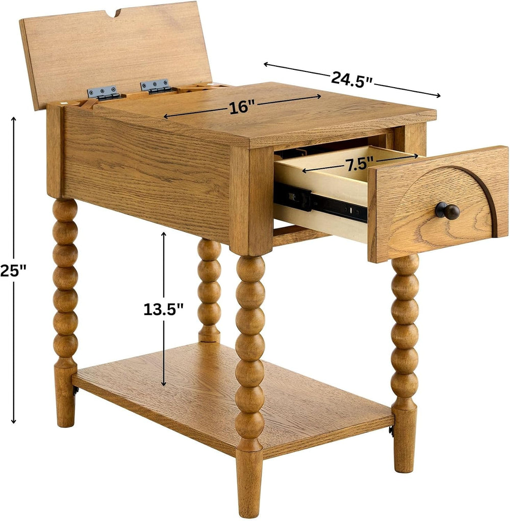 Pembroke 24” Deep Rectangular Chairside End Table with Drawer, Shelf & US...
