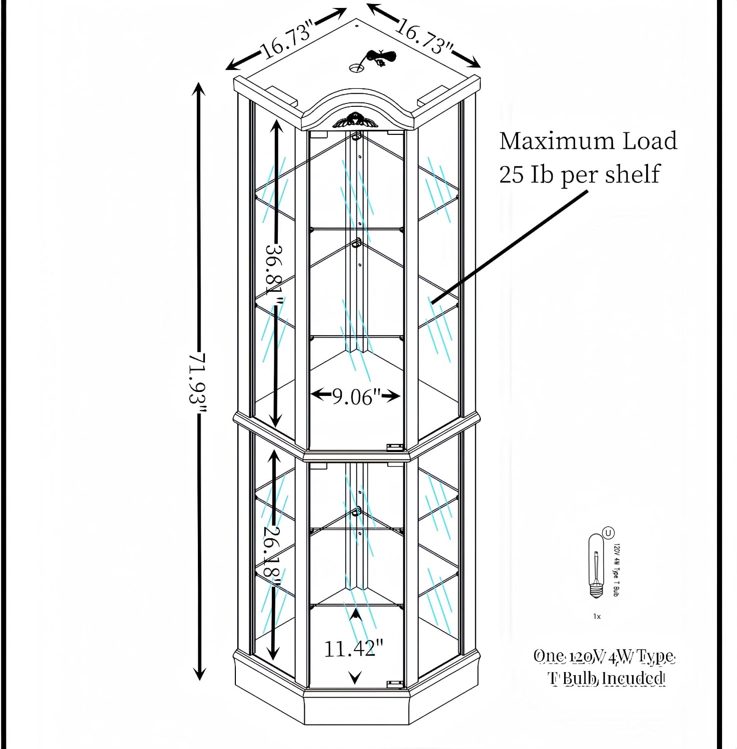 Classical Glass Cabinet Lighted, Wine Cabinet with Adjustable Glass Shelves, for Living Room Corridor,for Kitchen Home