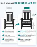 SERWALL Outdoor Rocking Chair Set of 2, HDPE Rocking Chairs for Adult, Black