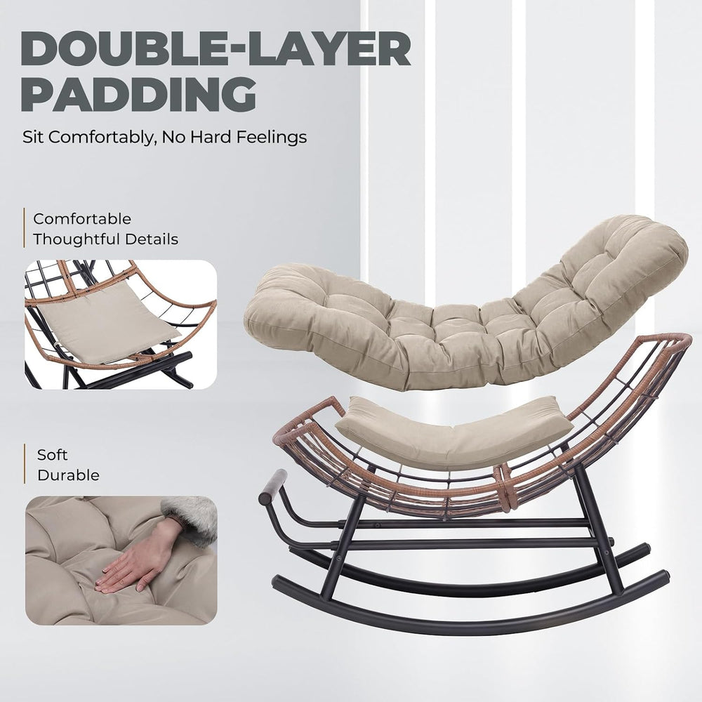 COMHOMA Outdoor Rocking Papasan Chair, Oversized Wicker Patio Rocker, Indoor ...