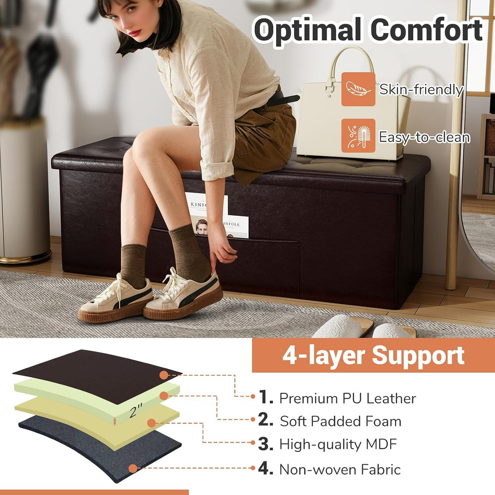 43 Inches Folding Storage Ottoman Bench, Foldable Foot Rest Stool End of Bed ...