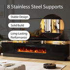 90" Fireplace TV Stand, 2-Tier LED Entertainment Center with 50" Fireplace, Fits TVs up to 100", Modern High Gloss TV Console with LED Lights & Storage Cabinets for Living Room, Black + Black