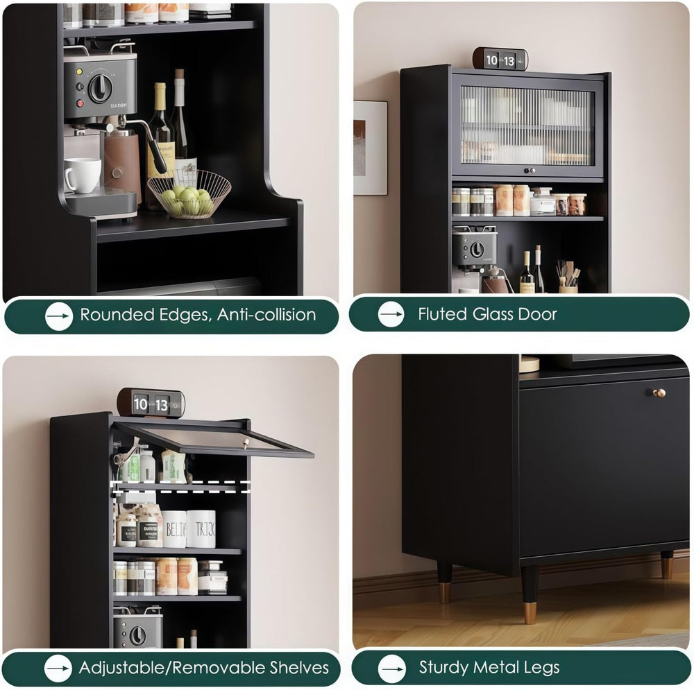 Kavie Solid Wood Kitchen Pantry Cabinet, Narrow Tall Sideboard with Acrylic D...