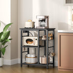 YATINEY Movable Bakers Rack, Microwave Stand with Charging Station, Kitchen Storage Rack with Hooks and Basket, Casters and Adjustable Feet, for Small Space, Kitchen, Dining Room, Black HB04UBB