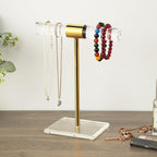 Acrylic Bracelet Holder Display Stand, Tangle-Free T-Bar Necklace Display for Vendors Retail Store Home, Clear Jewelry Organizer, Bangles Watch Holder Stands with Gold Stainless Rod