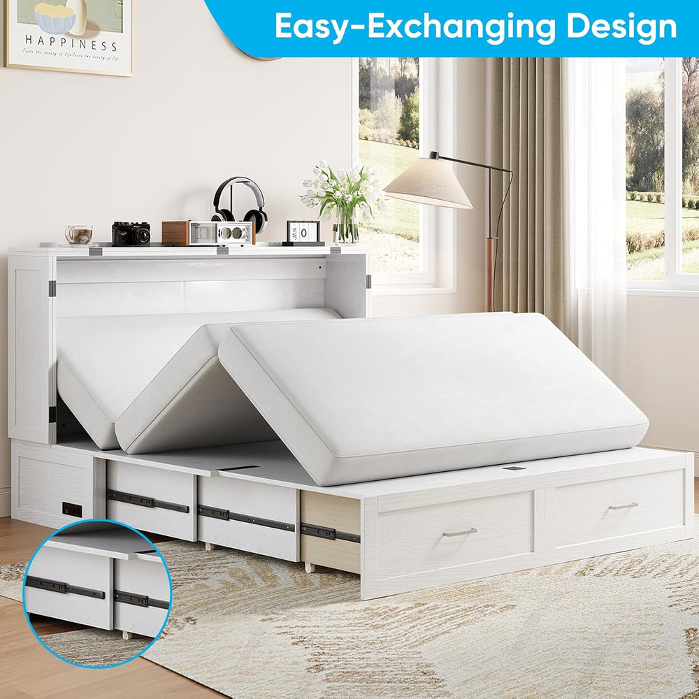 Mjkone 64" Width Queen Size Murphy Bed Cabinet with USB Charging Station...