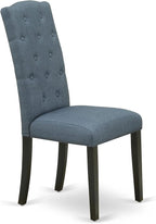 East West Furniture ESCE3-BCH-21 3 Piece Dining Room Table Set Contains a Round Kitchen Table with Pedestal and 2 Mineral Blue Linen Fabric Parson Dining Chairs, 30x30 Inch, Black & Cherry