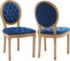 French Country Dining Chairs Set of 2, Blue Kitchen & Dining Room Chairs, Velvet Kitchen Chairs, Tufted Upholstered, Wood Legs, Sillas De Comedor (Velvet, Blue, 2 Pcs)