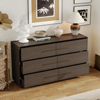 Bedside Table with 6 Drawers, Modern Side Table, Wide Nightstand, Wooden Bed Side Tables, Wood Grain Floor Storage Organizer with Metal Handles for Sofa Couch Bedroom, Dark Brown