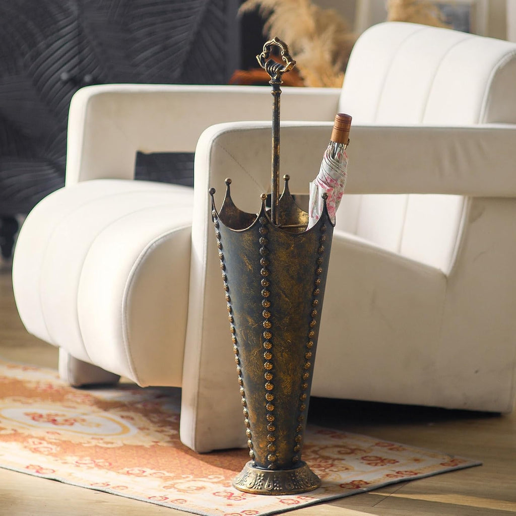 Vintage American Style Iron Umbrella Stand, Creative Storage Rack with Shelf for Living Room Sofa Side, Decorative Metal Organizer for Home Garden