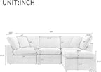 104.3 Inch L-Shaped Modular Sectional Sofa with Reversible Chaise and Pillows, Down Filled Upholstered Convertible Corner Couch for Living Room, Bedroom, Office, Apartment, Light Gray
