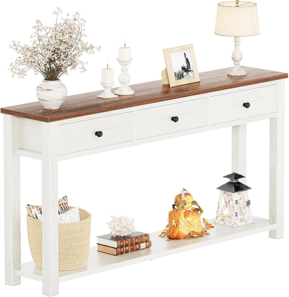 Homieasy Farmhouse Console Table with 3 Drawers, 47 Inch Wood Sofa Table with...