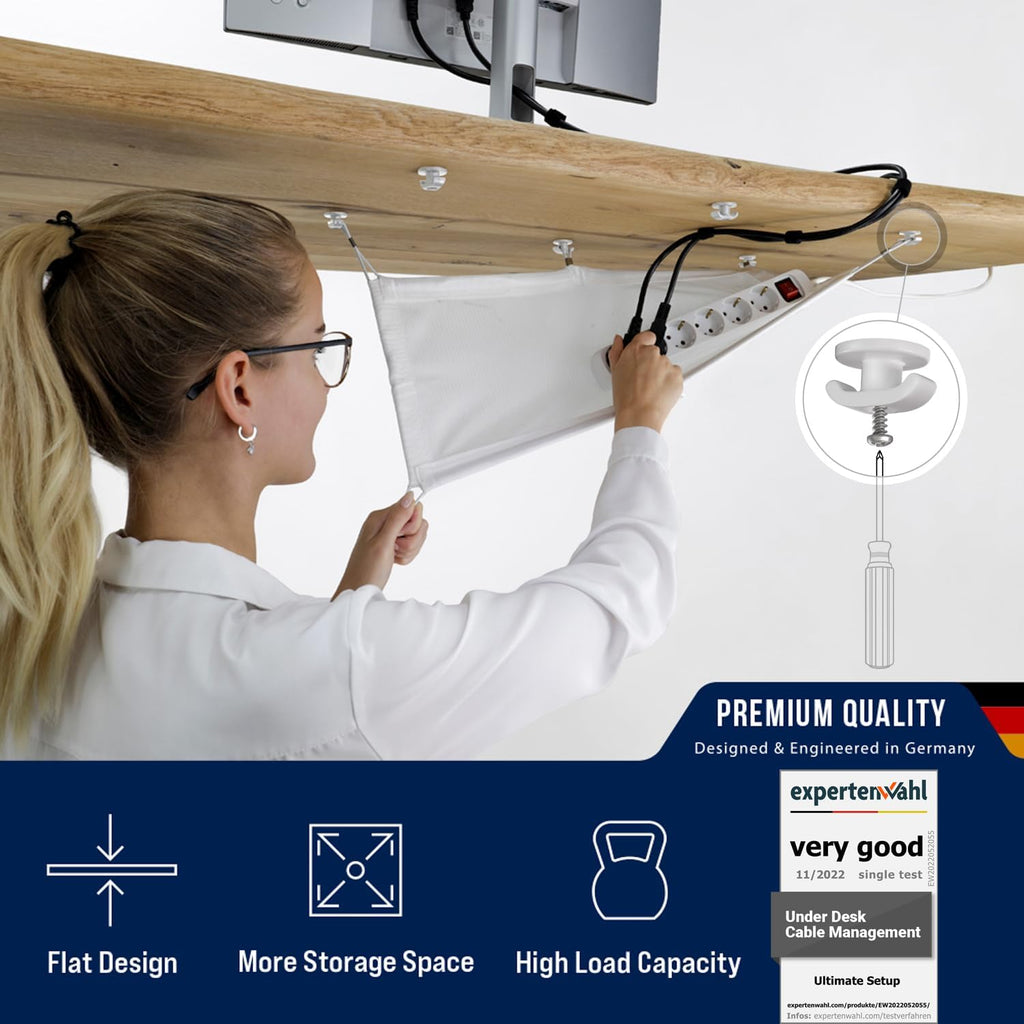 Cable Management net - Under Desk Wire Management - Flexible Under Desk Cable Management Tray White