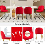 Velvet Dining Chairs Set of 4, Upholstered Mid Century Modern Dining Room Chairs, Armless Accent Chair with Metal Gold Legs for Living Room, Kitchen, Rose Red