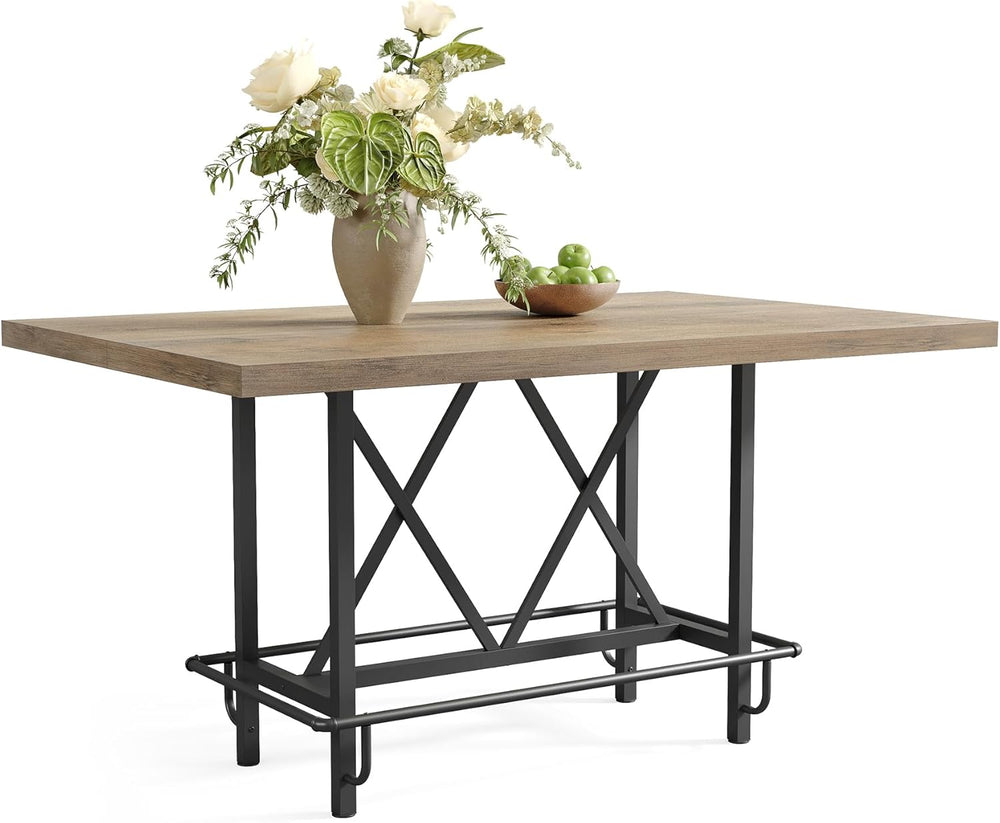 LITTLE TREE 63-Inch Industrial Bar Table with Metal Footrest, Counter Height ...