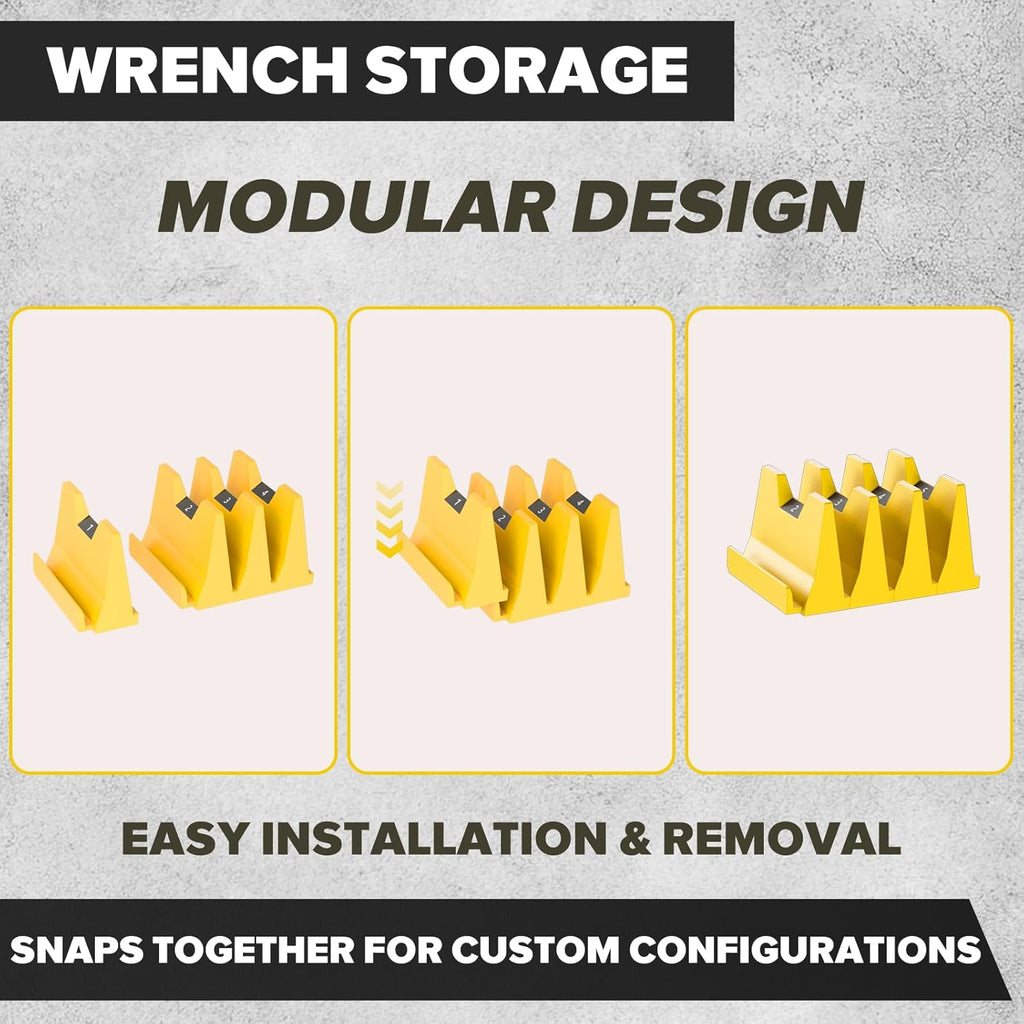 80PCS Modular Wrench Organizer Wrench Holder - Wrench Tool Organizers for Tool Drawer Storage, Wrench Storage Set with Metric & SAE Label, Wrench Rack Tool Gift for Professional Mechanics, Yellow