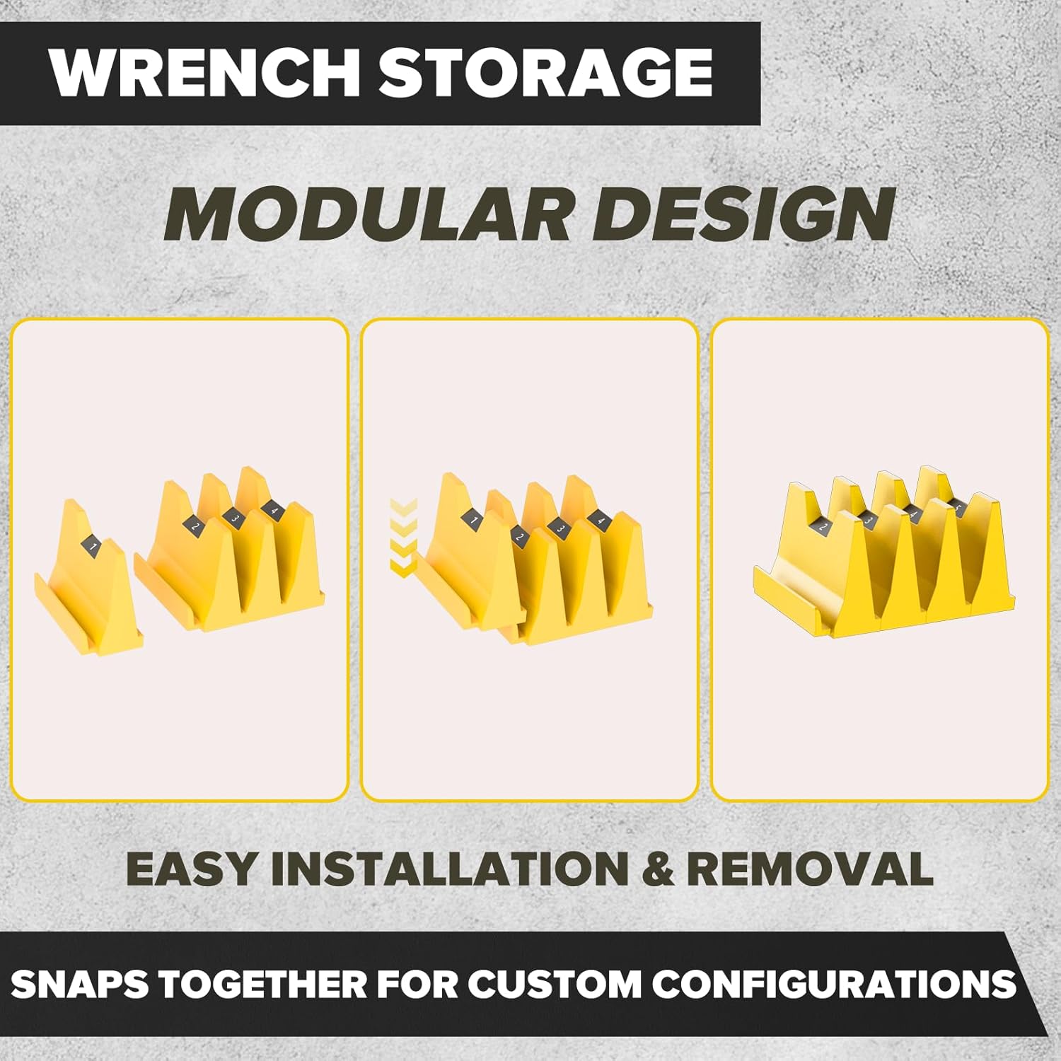 80PCS Modular Wrench Organizer Wrench Holder - Wrench Tool Organizers for Tool Drawer Storage, Wrench Storage Set with Metric & SAE Label, Wrench Rack Tool Gift for Professional Mechanics, Yellow