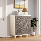 COSIEST 32" W Sideboard Buffet Cabinet with Storage, Accent Cabinet with 2 Push-to-Open Magnetic Doors, Vintage MDF Buffet Table for Living Room, Kitchen, Hallway (Gray,Flower Pattern)