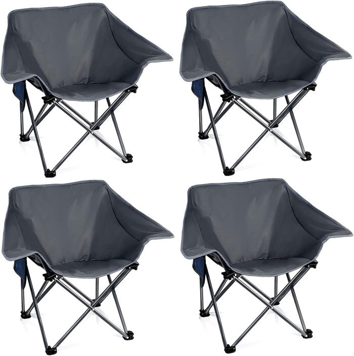 4 Pack Portable Camping Chair Compact Collapsible Outdoor Folding Sports Chairs for Adults Heavy Duty Camp Sporting Events Park Lawn 400 Lbs Black Gray