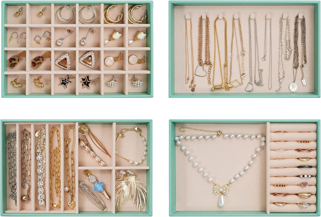 ProCase Stackable Jewelry Organizer Trays for Drawers, Jewelry Drawer Inserts Container Display Case Storage for Earring Necklace Rings Bracelet with Removable Dividers -Mint, 4 Layers