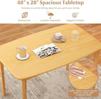 COSTWAY Dining Table, 48” Wooden Rectangular Kitchen Table with Solid Rubber Wood Legs, Spacious Tabletop for Kitchen, Dining Room, Restaurant