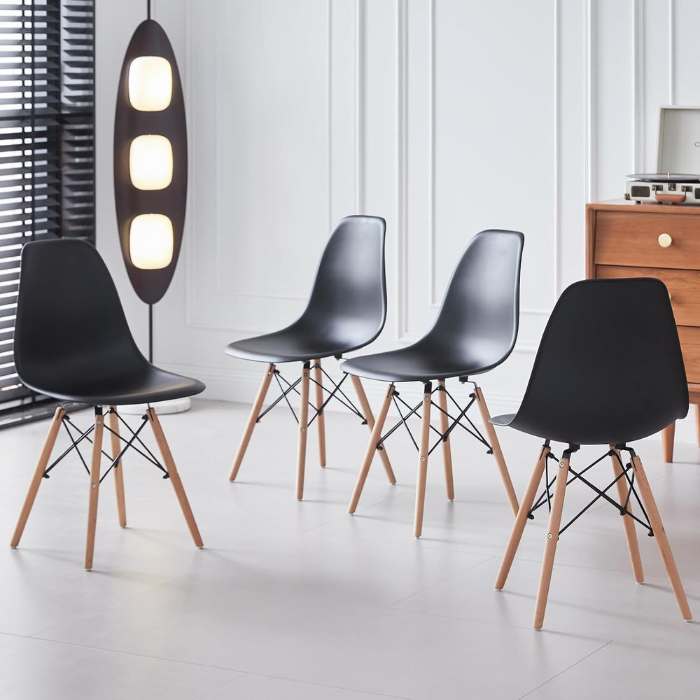 Dining Chairs Set of 4, Modern Plastic Kitchen Chairs with Beech Wood Legs fo...