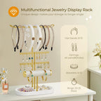 3 Tiers Jewelry Organizer, Earring Holder Organizer with 80 Holes, T-Bar Beige Velvet Bracelet Holder for HeadBands, Earrings, Bracelets, Rings Jewelry Holder Organizer- White Gold