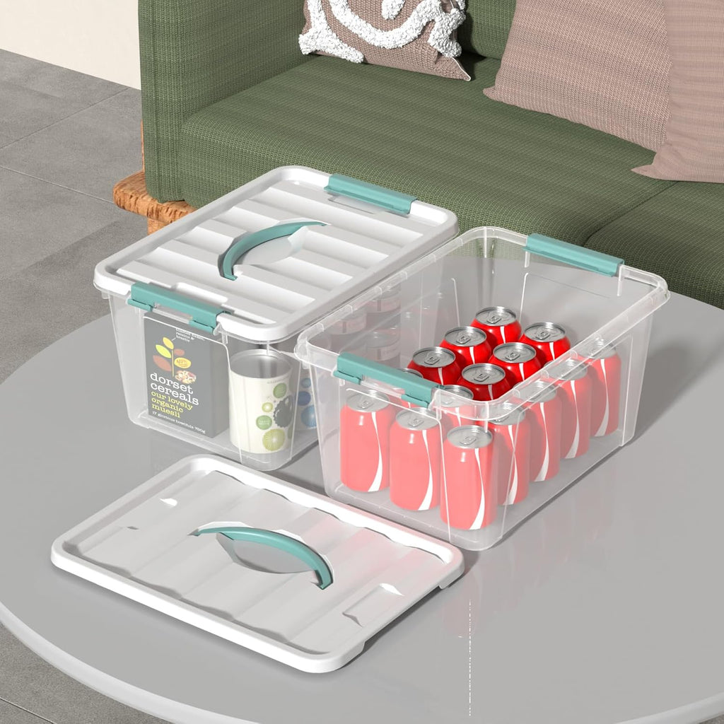 14 Quarts Latching Storage Containers, 8-Pack Clear Plastic Tote Boxes with Lids and Handles