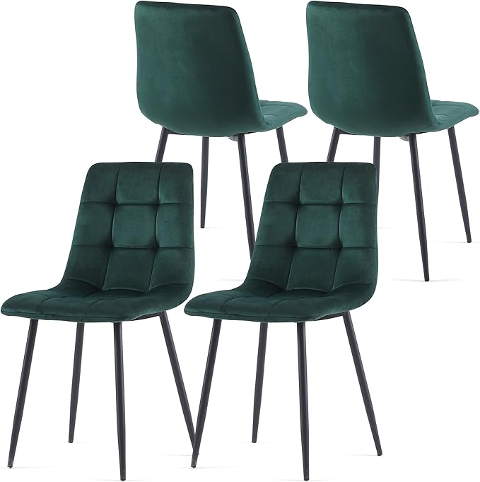 Velvet Dining Chairs Set of 4 - Green Dining Room Chairs with Metal Legs Ideal for Kitchen, Dining Room - Kitchen Chairs Set for 4