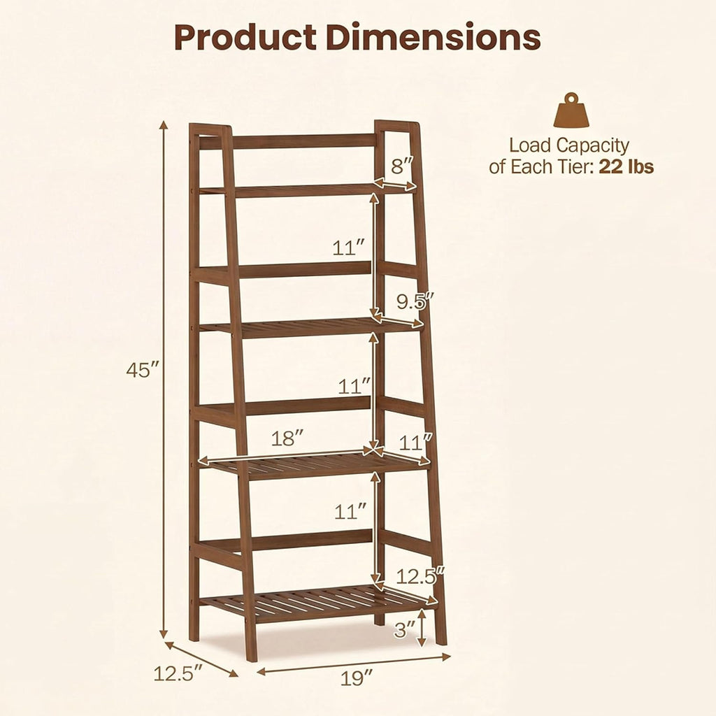 COSTWAY 4-Tier Ladder Shelf, Bamboo Plant Stand Rack, Freestanding Bookshelf, Multifunctional Storage Shelves, Flower Stand Rack Holder for Garden, Balcony, Living Room, Bedroom (Brown)