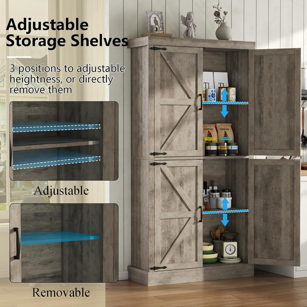 Farmhouse Kitchen Pantry Cabinet,69.1" Tall Kitchen Storage Cabinet with...