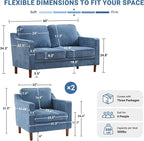Kingfun Living Room Furniture Sets, 2 Armchair and Loveseat, Mid Century Modern Sofa Set, Chenille Couch with Solid Wood Frame for Living Room & Bedroom, Light Blue
